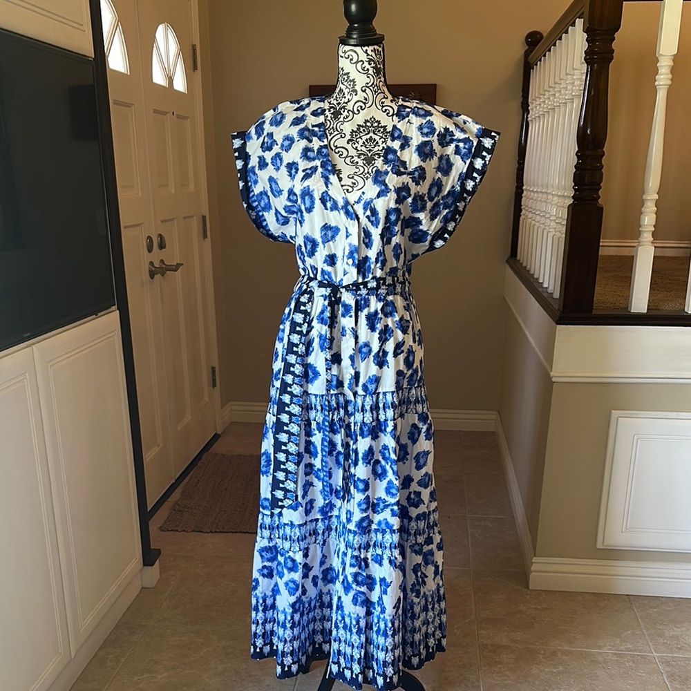 Blue and White Patterned Women's Dress